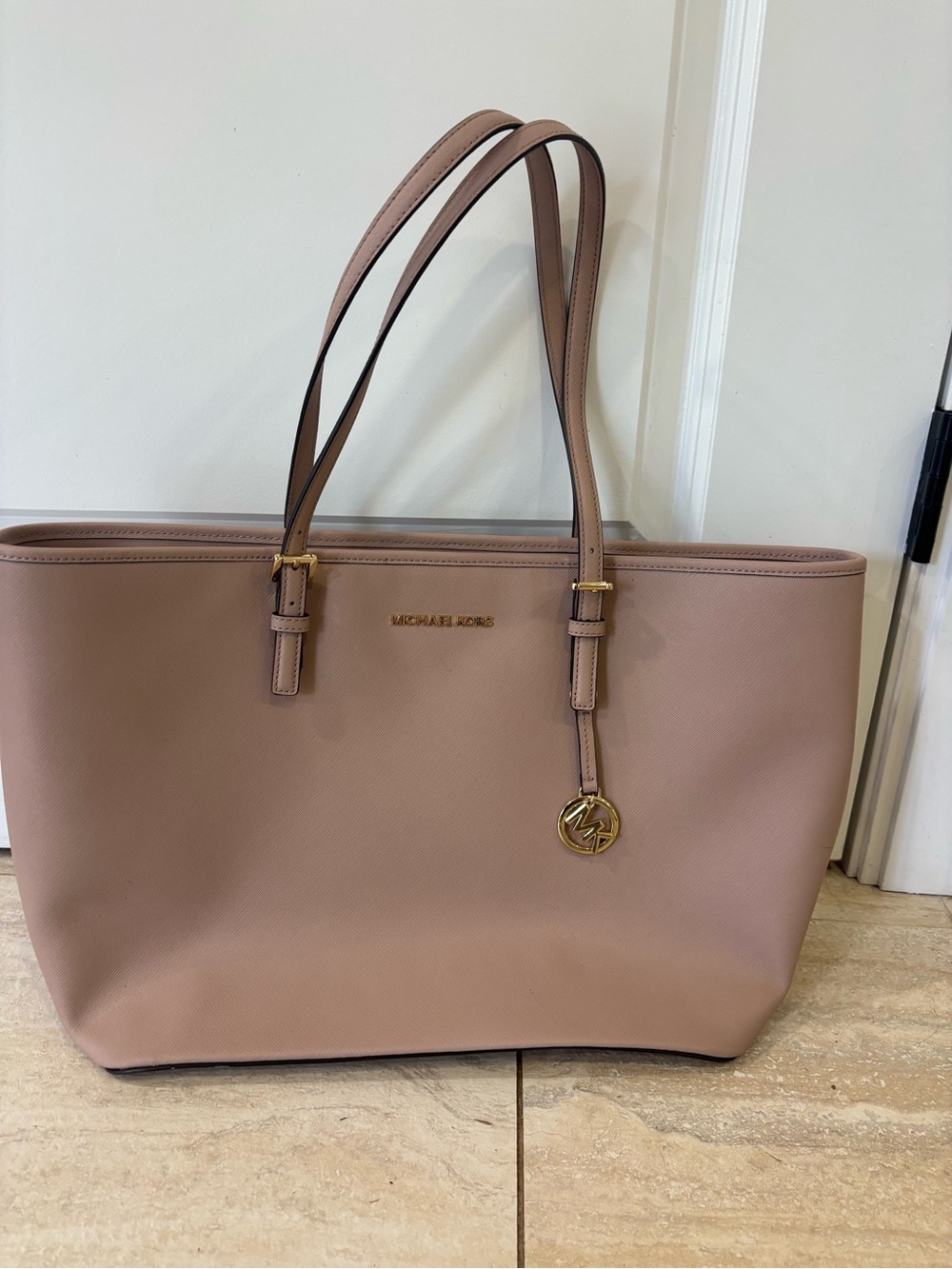 Michael Kors Dusty Rose Saffiano Tote with Gold Accent